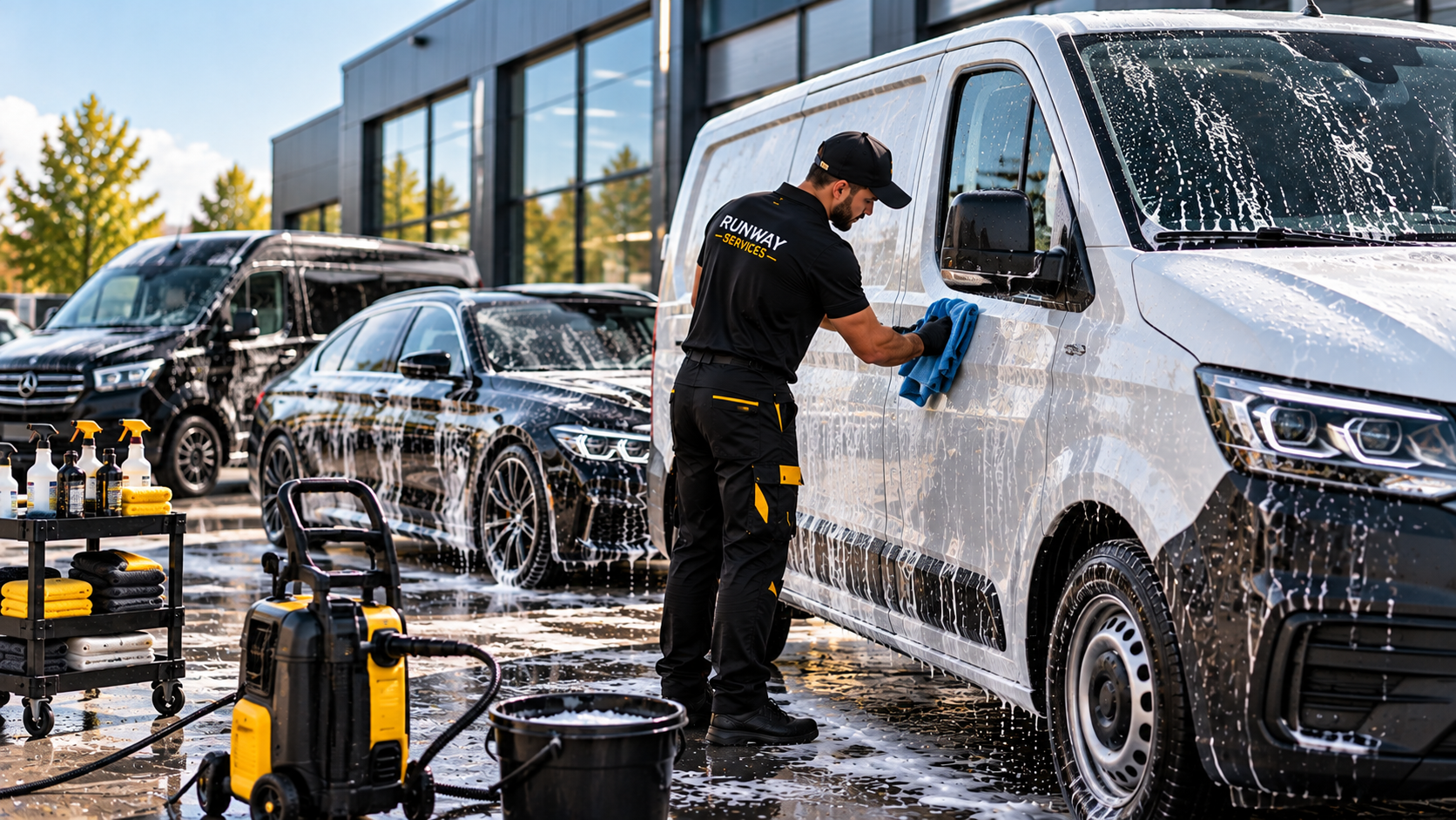 RUNWAY SERVICES pflegt mehrere Firmenfahrzeuge und Transporter